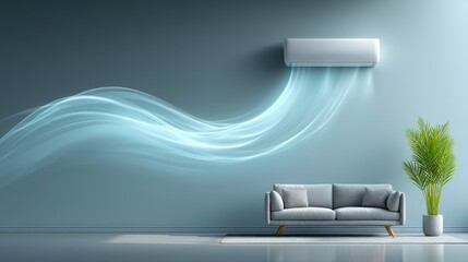 Minimalist Living Room with Flowing Air Conditioner Breeze