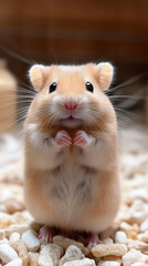 A Standing Hamster on Bedding / 베딩 위에서 서 있는 햄스터