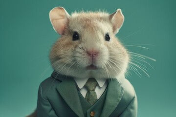 Anthropomorphic hamster dressed in a suit like a businessman. Business Concept. AI generated, human enhanced