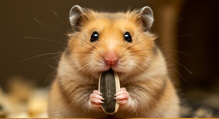 黄金ハムスター 美味しそうにひまわりの種を食べる. AI Generated