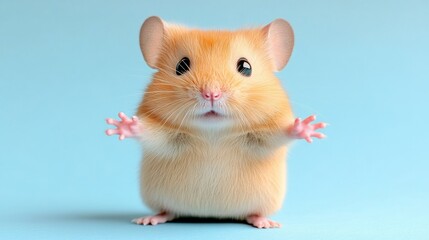 Adorable Fluffy Brown Hamster on Light Blue Background