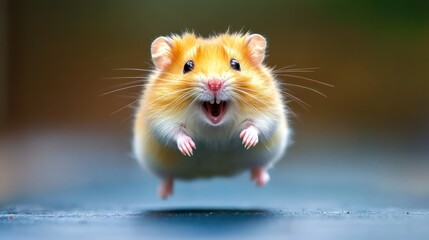 Adorable Hamster in Mid-Air Leap