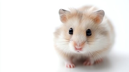a hamster looking directly at the camera with a fluffy coat.