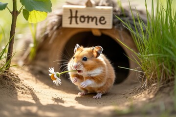Adorable Hamster Brings a Daisy to its Cozy Underground Home Entrance