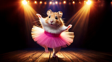 ステージの上でバレエを踊るハムスター(Hamster dancing ballet on stage)
